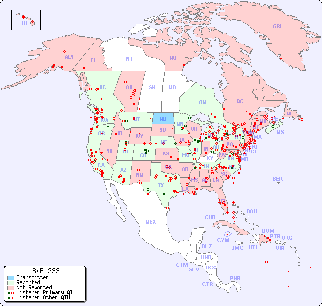 North American Reception Map for BWP-233