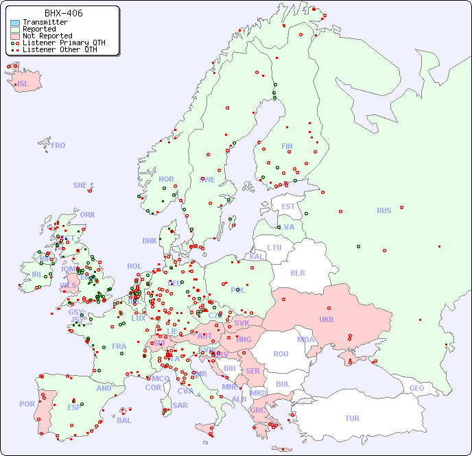 European Reception Map for BHX-406