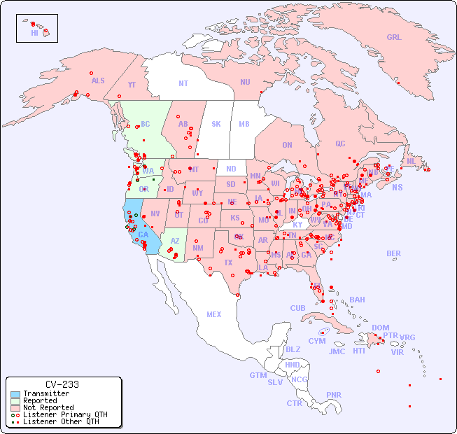 North American Reception Map for CV-233