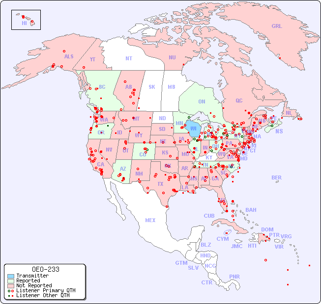 North American Reception Map for OEO-233