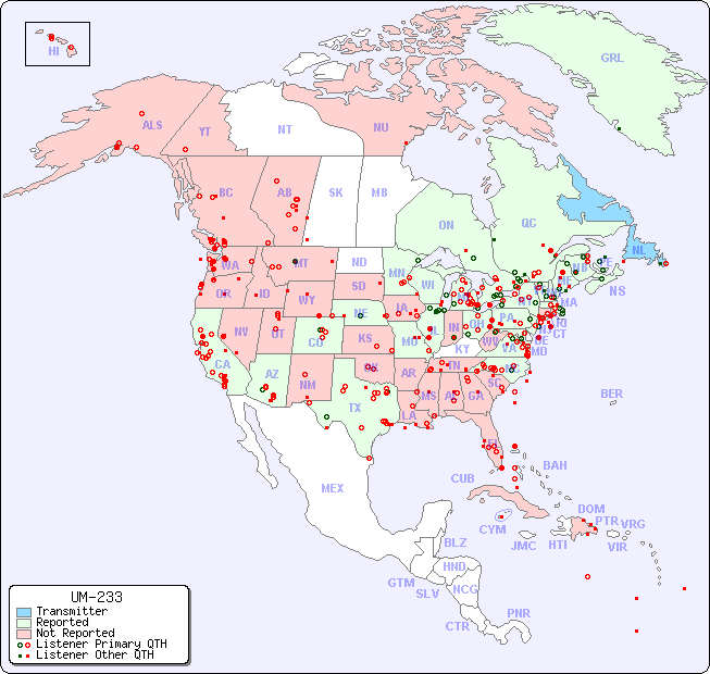 North American Reception Map for UM-233