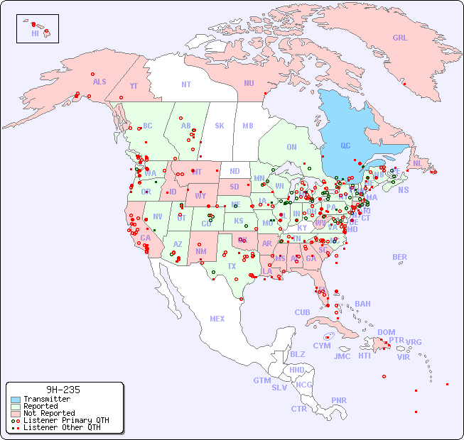 North American Reception Map for 9H-235
