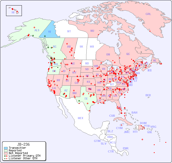 North American Reception Map for JB-236