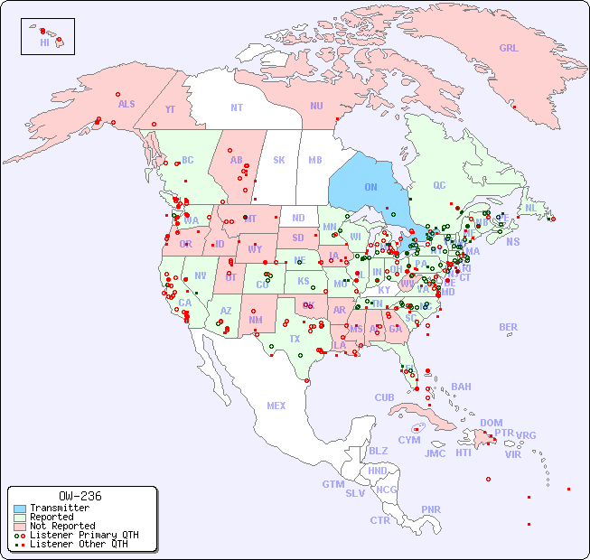 North American Reception Map for OW-236