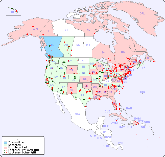 North American Reception Map for YZA-236
