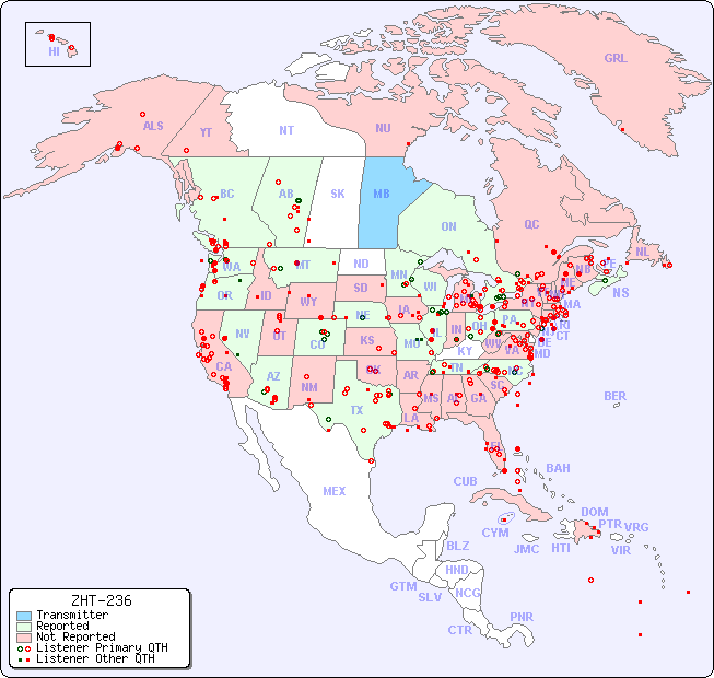 North American Reception Map for ZHT-236