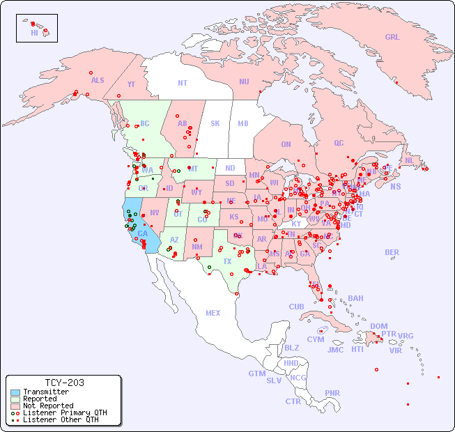 North American Reception Map for TCY-203