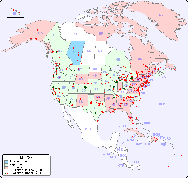North American Reception Map for OJ-239