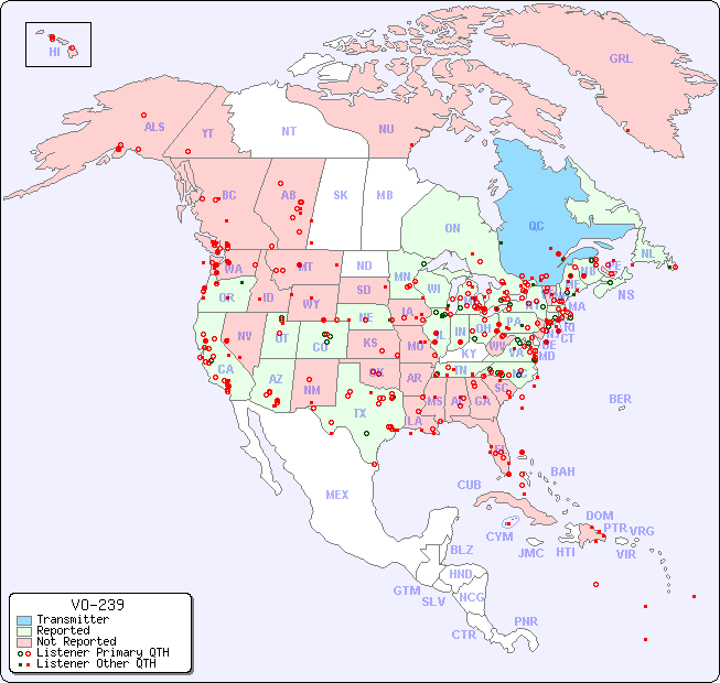 North American Reception Map for VO-239