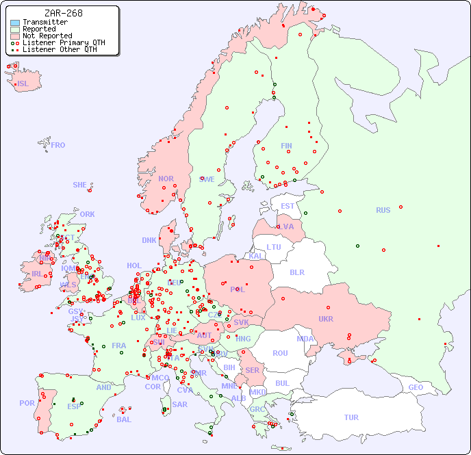 European Reception Map for ZAR-268