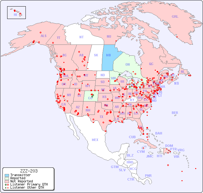 North American Reception Map for ZZZ-203