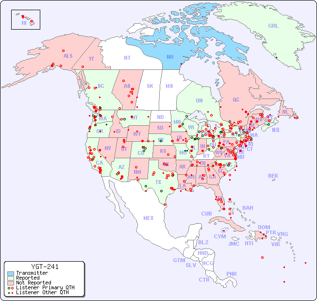 North American Reception Map for YGT-241