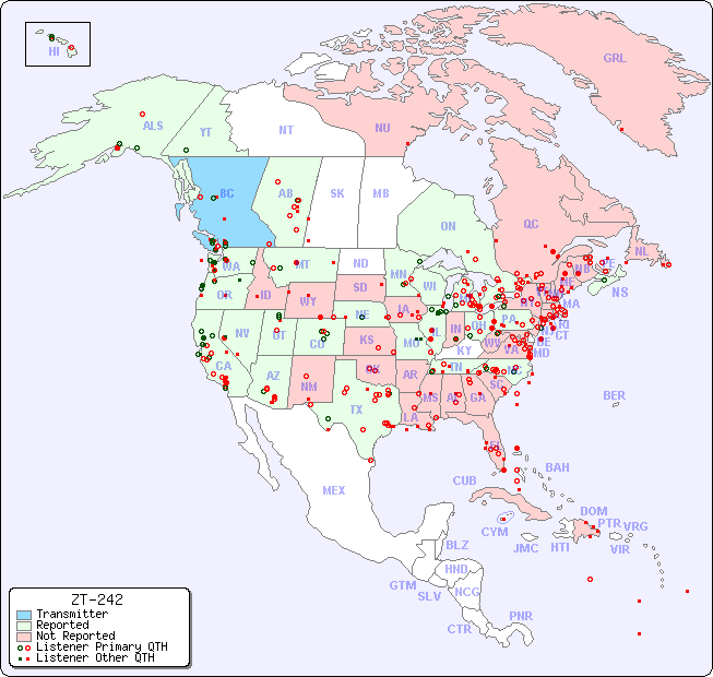 North American Reception Map for ZT-242