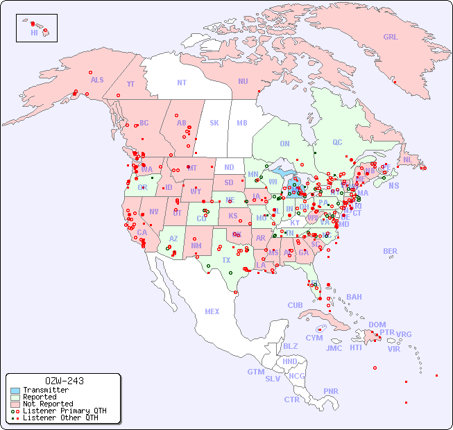 North American Reception Map for OZW-243