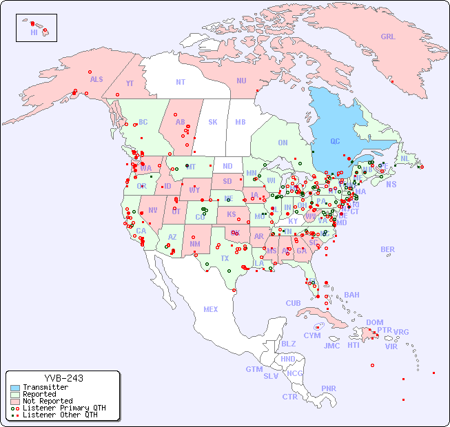 North American Reception Map for YVB-243