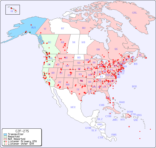 North American Reception Map for CZF-275