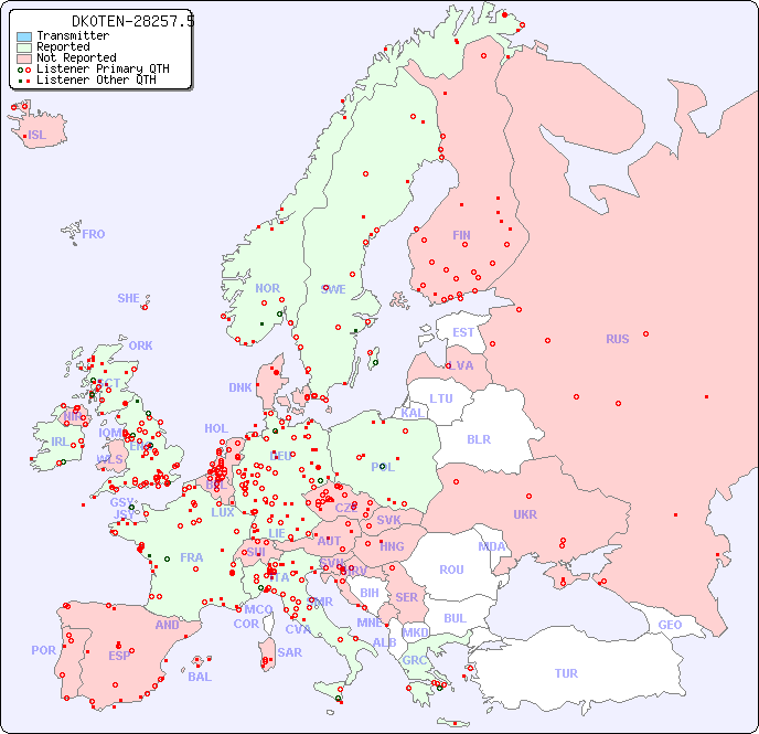 European Reception Map for DK0TEN-28257.5