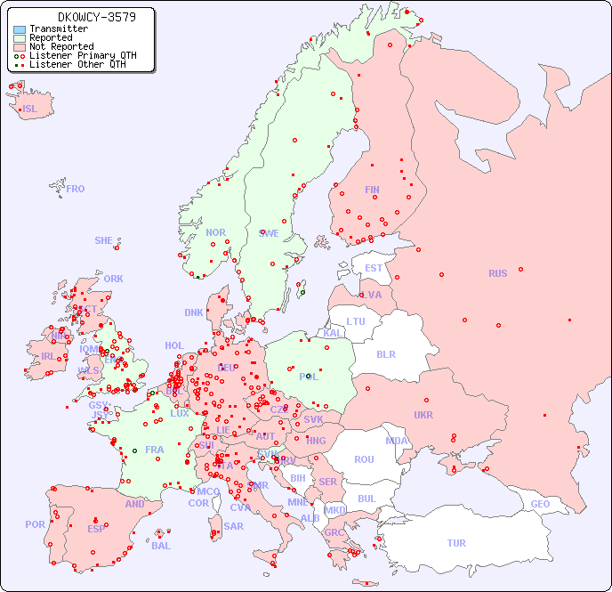 European Reception Map for DK0WCY-3579