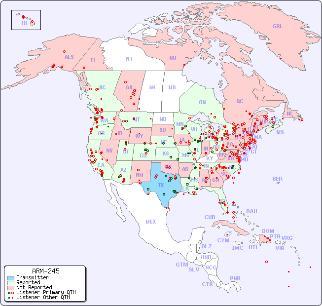 North American Reception Map for ARM-245
