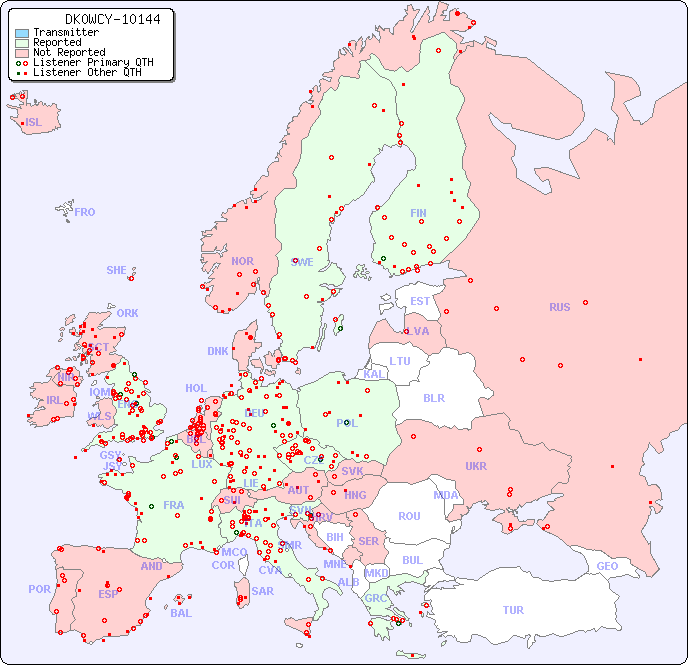European Reception Map for DK0WCY-10144