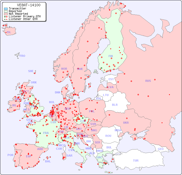 European Reception Map for VE8AT-14100