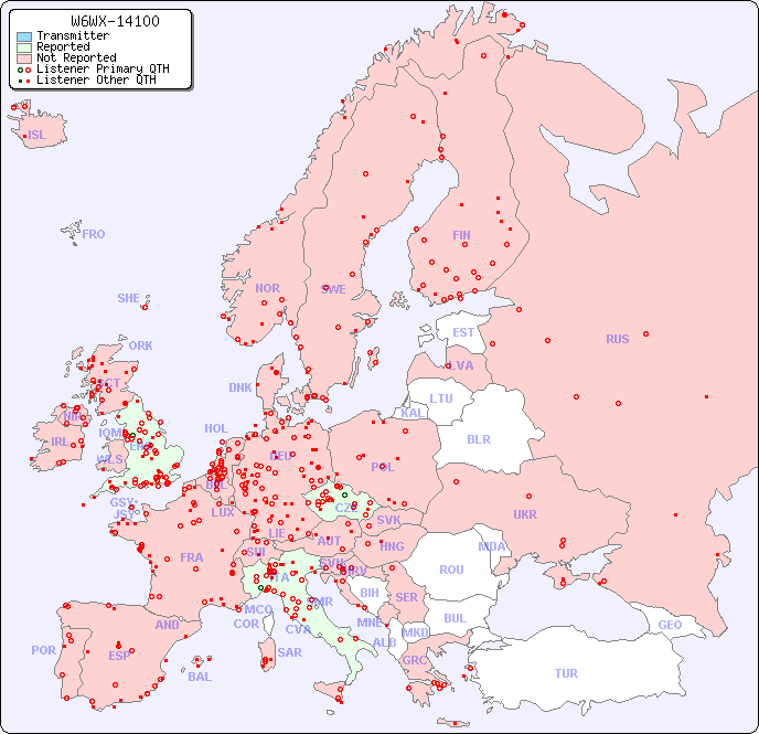 European Reception Map for W6WX-14100