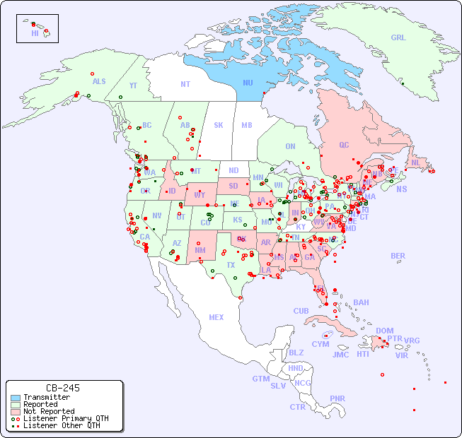 North American Reception Map for CB-245