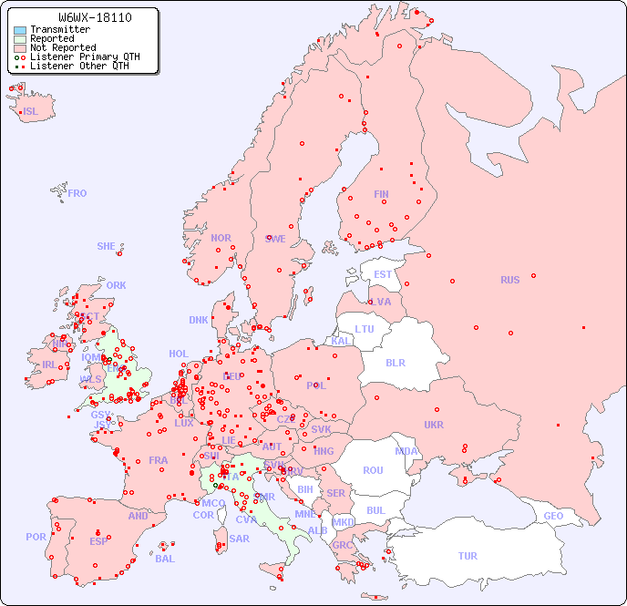 European Reception Map for W6WX-18110