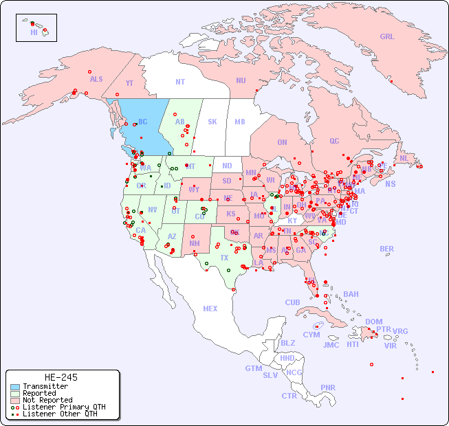 North American Reception Map for HE-245