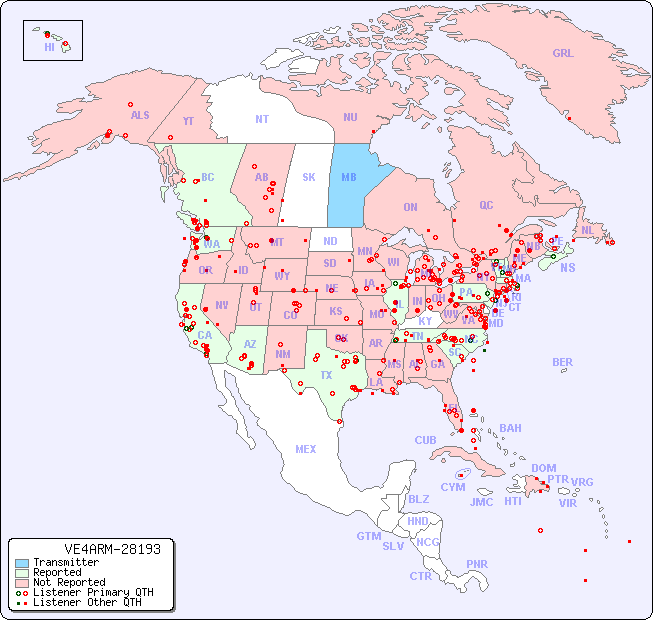 North American Reception Map for VE4ARM-28193