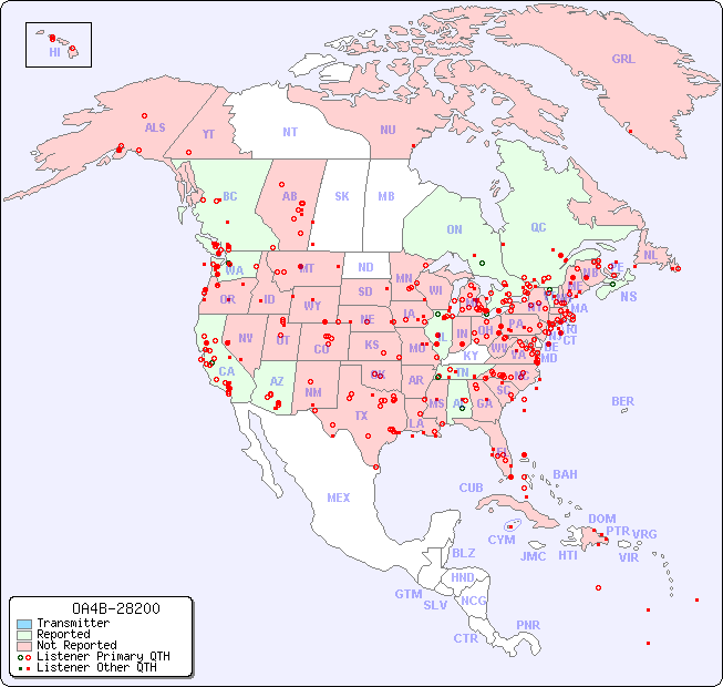 North American Reception Map for OA4B-28200