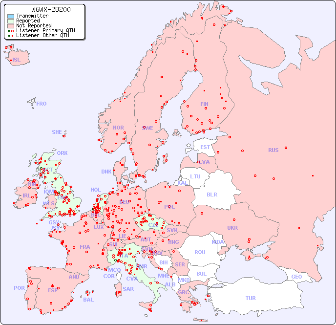 European Reception Map for W6WX-28200