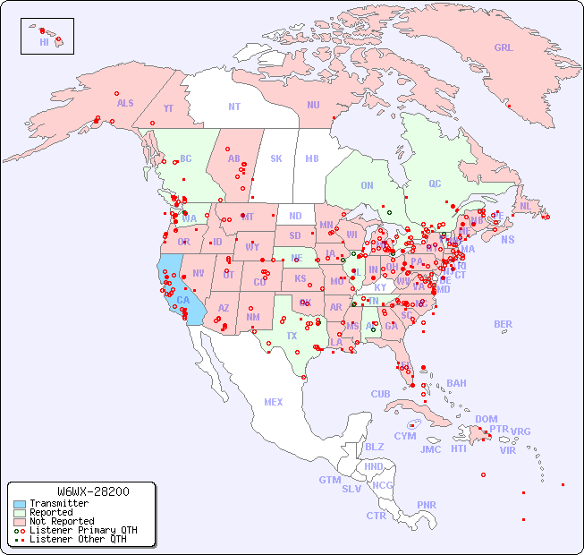 North American Reception Map for W6WX-28200