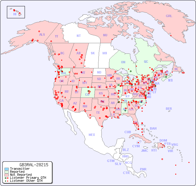 North American Reception Map for GB3RAL-28215