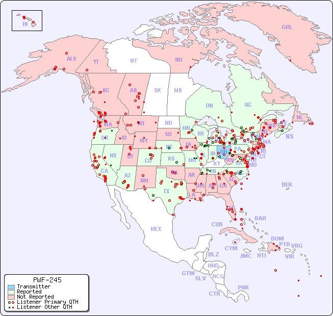 North American Reception Map for PWF-245