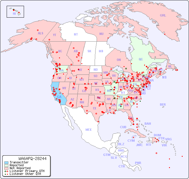 North American Reception Map for WA6APQ-28244