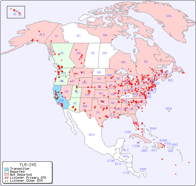 North American Reception Map for TLR-245