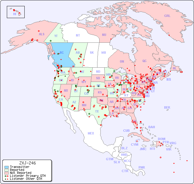 North American Reception Map for ZXJ-246