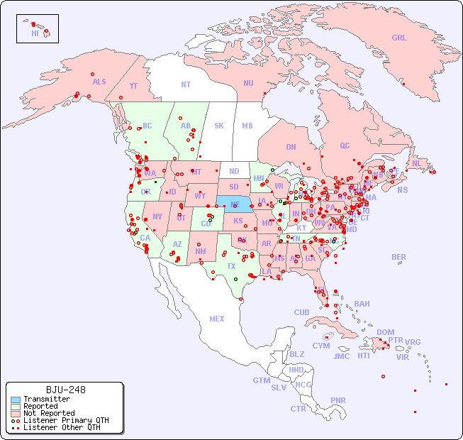North American Reception Map for BJU-248