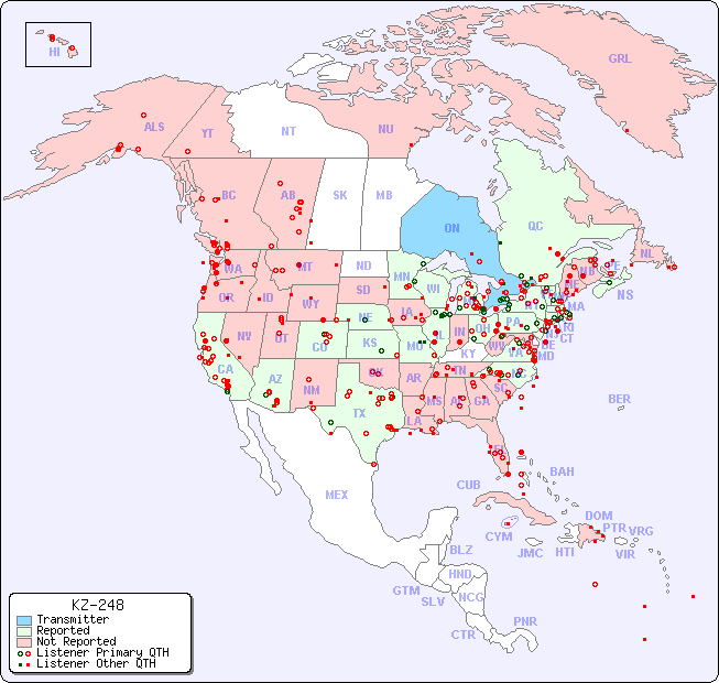 North American Reception Map for KZ-248