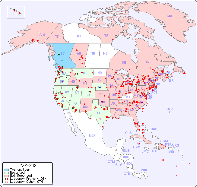 North American Reception Map for ZZP-248