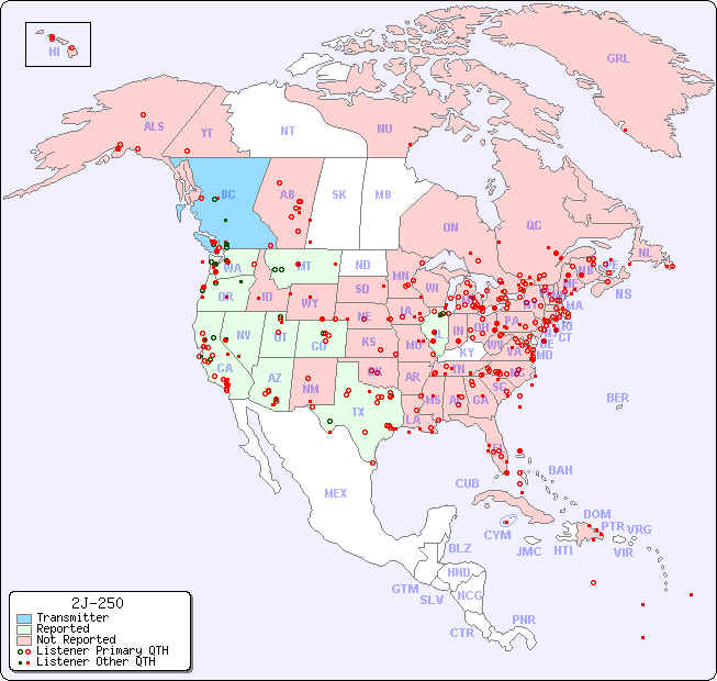 North American Reception Map for 2J-250