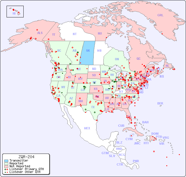 North American Reception Map for ZQR-204