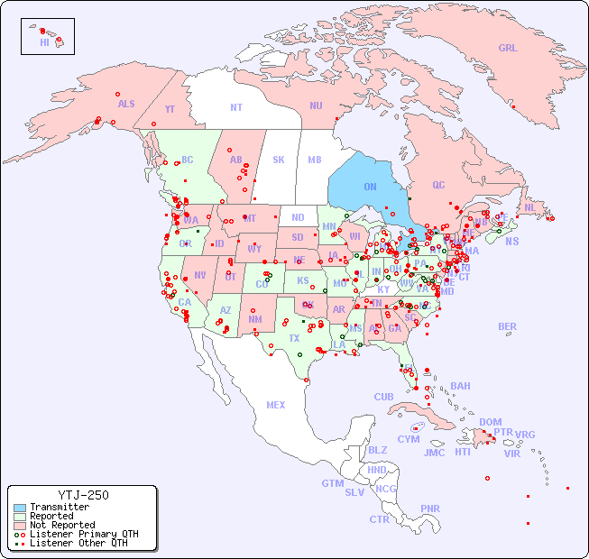 North American Reception Map for YTJ-250