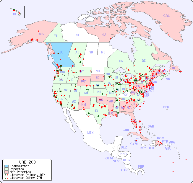 North American Reception Map for UAB-200