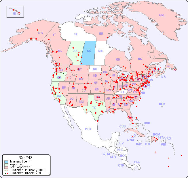 North American Reception Map for 3X-243