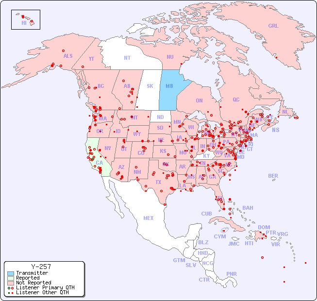 North American Reception Map for Y-257