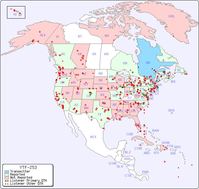 North American Reception Map for YTF-253