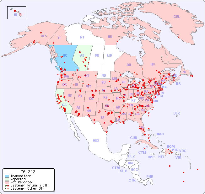 North American Reception Map for Z6-212