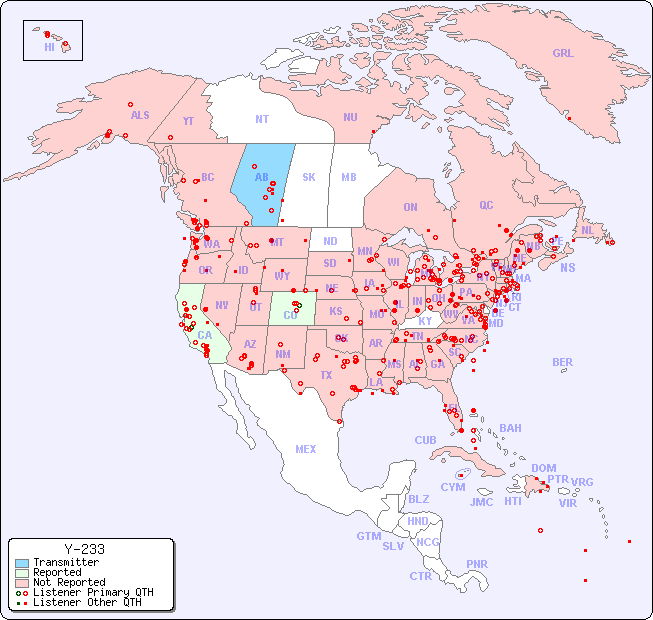North American Reception Map for Y-233